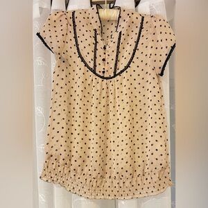 Y2k Twentyone Cream Polka Dot Blouse with Black Lace trim feminine & delicate 😇